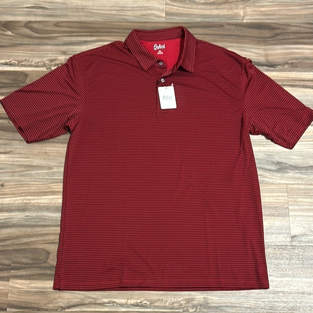 Oxford America Men’s XXL Golf Shirt Polo Red Black Striped Short Sleeve NWT